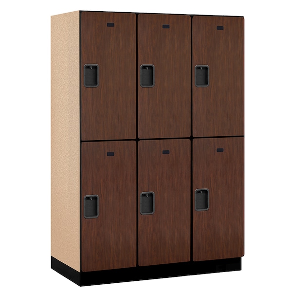 2 Tier Designer Locker, 54"Wx76"Hx21"D, 6 Door, Mahogany